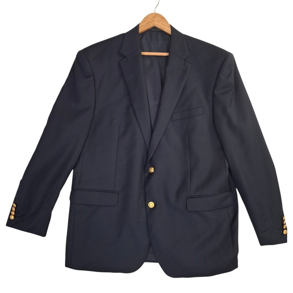 Lauren Ralph Lauren Wool Blazer Men's 46R Navy Blue Gold Buttons Sport Coat